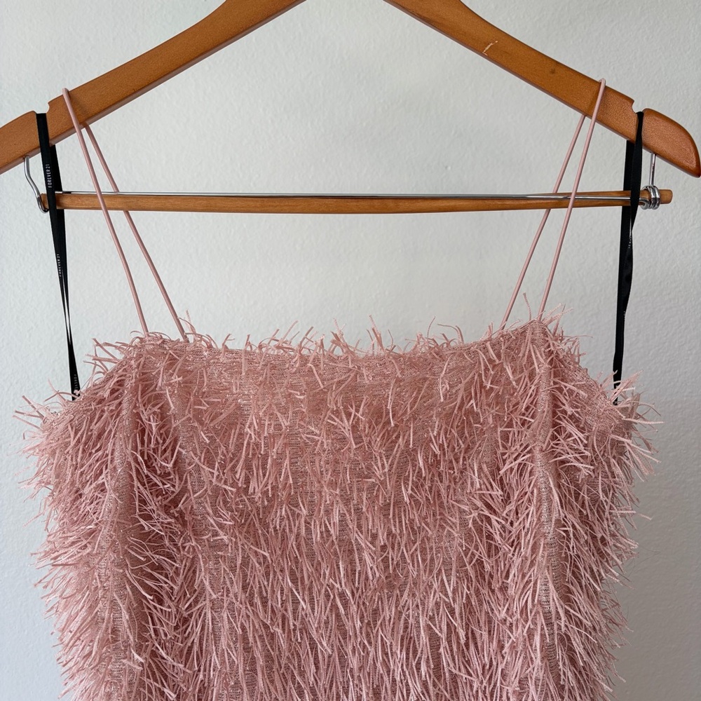 Fringed Spaghetti Strap Slip Dress in Dusty Rose - Picture 2 of 5